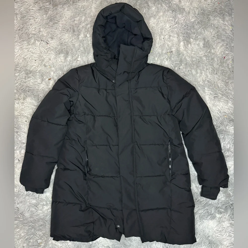 All In Motion Girls Hooded Mid-Length Puffer Jacket - Black Large (10/12) NWOT